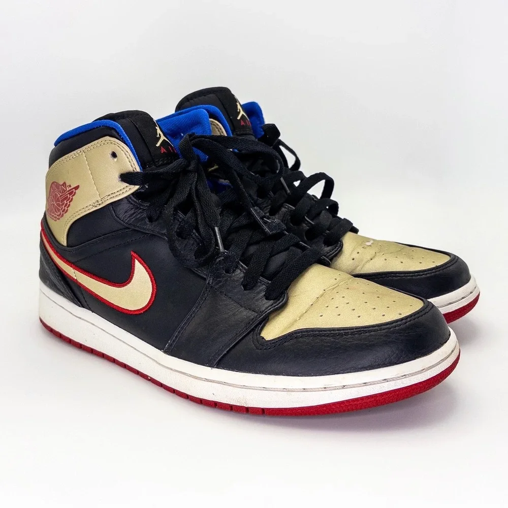 Nike Air Jordan 1 Mid Black Gold Red 554724-013 Men's Size 9 2013 Retro
